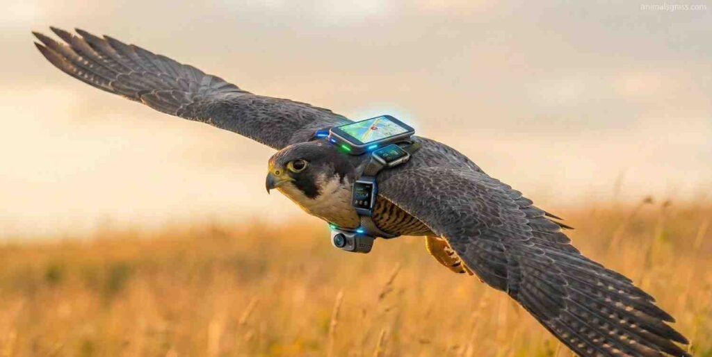 Falcon flying with smart devices