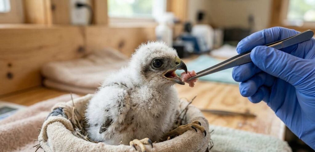 baby being fed with tweezers